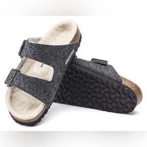 Birkenstock Arizona Grey Felt & Shearling Sandals